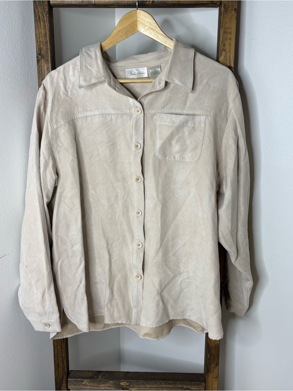 Studio Works Light Beige Button-Up Shirt Jacket Size XL
